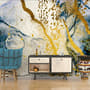 Dark Blue Ocean Brushes with Gold Style Waves Wallpaper Mural