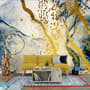 Dark Blue Ocean Brushes with Gold Style Waves Wallpaper Mural