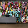 Drawing Graffiti Artist with Colorful Painting Wallpaper Mural