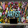 Drawing Graffiti Artist with Colorful Painting Wallpaper Mural