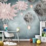 Gray Pink Feather Hot Air Balloon Wallpaper Mural