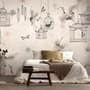 Japanese Crane Birds and Empty Cages Wallpaper Mural