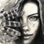 Monochrome Portrait Girl with Black Feathers Wallpaper Mural