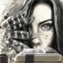 Monochrome Portrait Girl with Black Feathers Wallpaper Mural