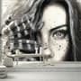 Monochrome Portrait Girl with Black Feathers Wallpaper Mural