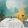 Watercolor Style Green Yellow Abstract Painting Wallpaper Mural