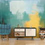 Watercolor Style Green Yellow Abstract Painting Wallpaper Mural