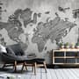 Monochrome World Map Wallpaper Mural
