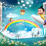 Cartoon Boo Monsters and Hot Air Balloon Wallpaper Mural
