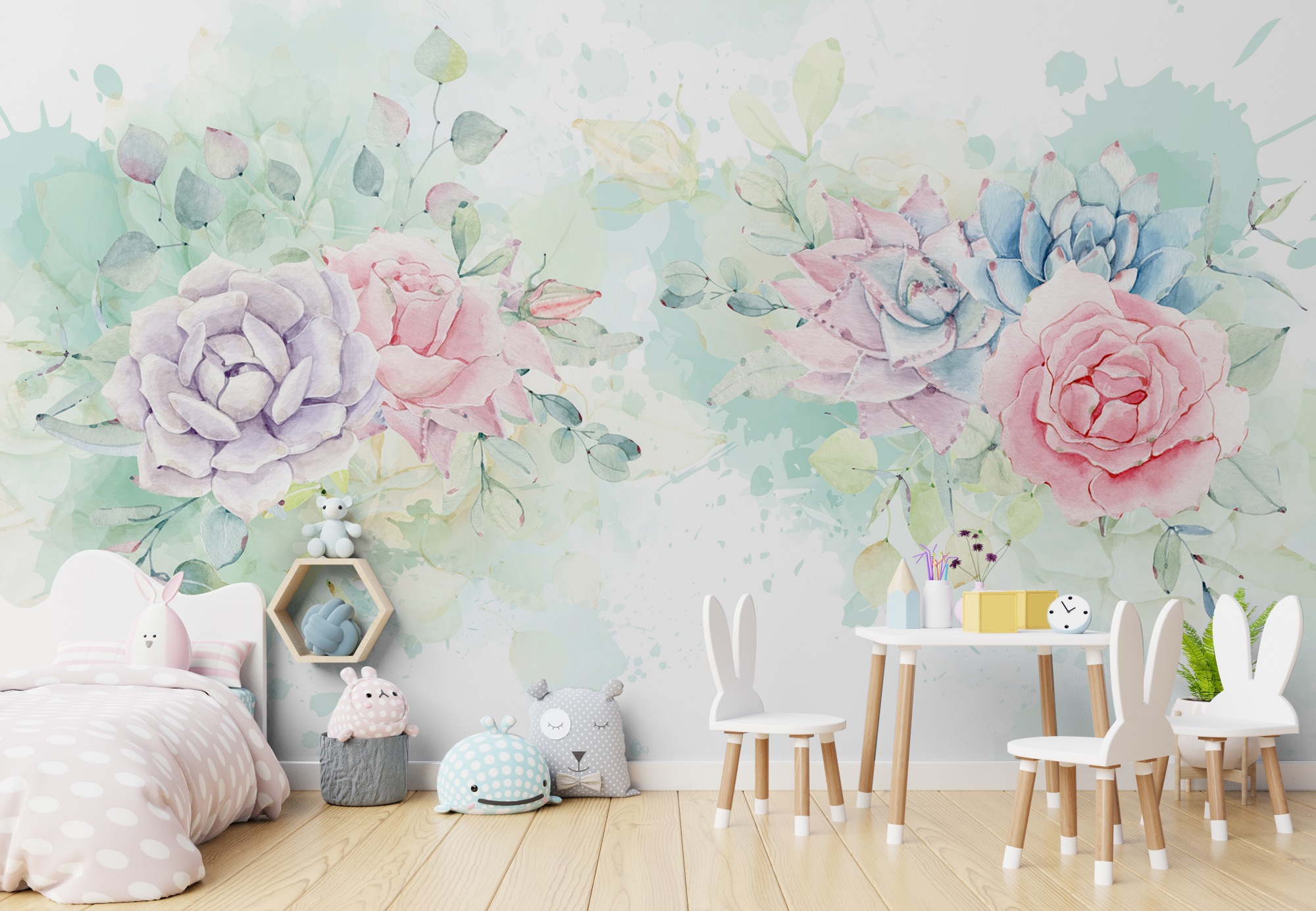 Watercolor Soft Floral Wallpaper Mural