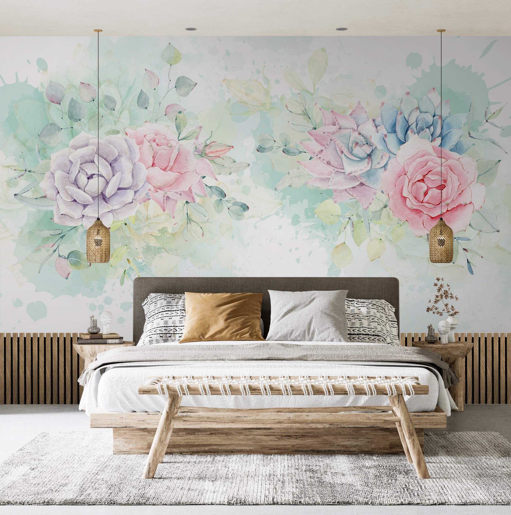 Watercolor Soft Floral Wallpaper Mural