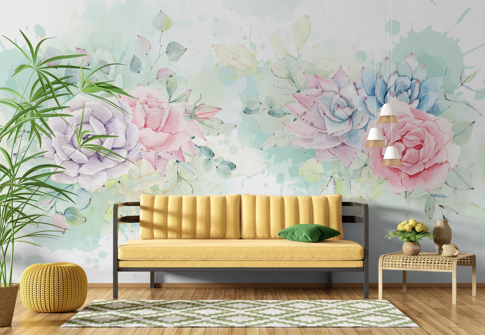 Watercolor Soft Floral Wallpaper Mural