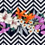 Colorful Flowers with Black White Stripe Patterned Wallpaper Mural