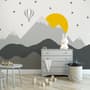 Kids Gray Geometric Mountainscape and Hot Air Balloon Wallpaper Mural
