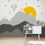 Kids Gray Geometric Mountainscape and Hot Air Balloon Wallpaper Mural