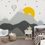 Kids Gray Geometric Mountainscape and Hot Air Balloon Wallpaper Mural