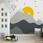 Kids Gray Geometric Mountainscape and Hot Air Balloon Wallpaper Mural