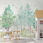 Watercolor Green Forest and Cute Fox,Hedhehog and Elk Wallpaper Mural