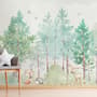 Watercolor Green Forest and Cute Fox,Hedhehog and Elk Wallpaper Mural