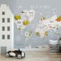 Kids World Map with Cartoon Animals Wallpaper Mural