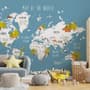 Kids World Map with Cartoon Animals Wallpaper Mural