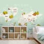 Kids World Map with Cartoon Animals Wallpaper Mural