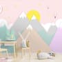 Pink Mountainscape and Hot Air Balloon Wallpaper Mural
