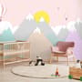 Pink Mountainscape and Hot Air Balloon Wallpaper Mural