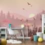 Pink Sunrise Landscape with Flamingos Wallpaper Mural