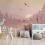 Pink Sunrise Landscape with Flamingos Wallpaper Mural