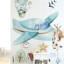 Watercolor Cartoon Village and Airplane Wallpaper Mural