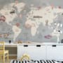 Vintage Kids World Map with Aircraft and Hot Air Balloon Wallpaper Mural