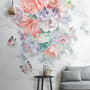 Boho Floral Bouqet with Marble Pattern Wallpaper Mural