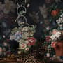 Papier peint panoramique hollandais foncé Bouquet floral avec oiseaux