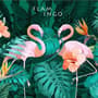 Coral and Pink Flamingo with Tropical Leafy Wallpaper Mural