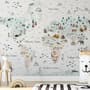 Kids Map with Little Animals Wallpaper Mural