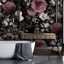 Papier peint panoramique floral foncé avec chrysanthème rose