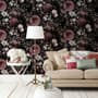 Papier peint panoramique floral foncé avec chrysanthème rose