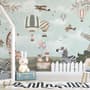 Kids Woodland Animals with Vintage Aircraft and Windmill Wallpaper Mural