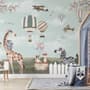 Kids Woodland Animals with Vintage Aircraft and Windmill Wallpaper Mural
