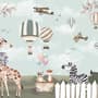 Kids Woodland Animals with Vintage Aircraft and Windmill Wallpaper Mural