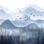 Monochrome Mountainscape with Misty Forest Wallpaper Mural