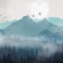 Misty Mountain Landscape with Moon Wallpaper Mural