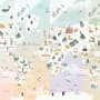 Kids Pink World Map with Cute Animals and Little Balloons Wallpaper Mural
