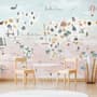 Kids Pink World Map with Cute Animals and Little Balloons Wallpaper Mural