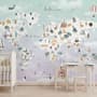 Kids Pink World Map with Cute Animals and Little Balloons Wallpaper Mural