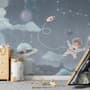 Soft Shining Planets and Astronaut for Boys Space Wallpaper Mural