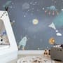 Kids Cartoon Space with Colorful Planets and Little Stars Wallpaper Mural