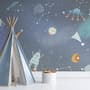 Kids Cartoon Space with Colorful Planets and Little Stars Wallpaper Mural