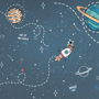 Kids Shining Cartoon Space with White Stripe Wallpaper Mural